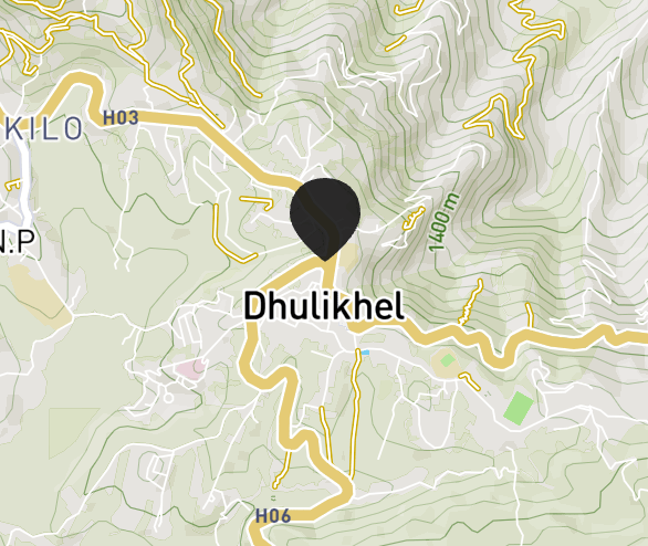 A map with a pin point on the town of Dhulikhel